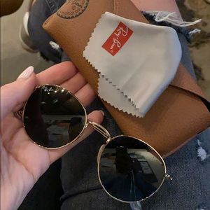 Ray-Ban RB3447-001-53 Gold Round Sunglasses